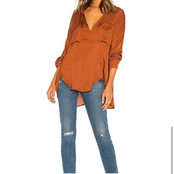 Free People Starry Dreams burnt orange silky v neck tunic top size Medium - Picture 16 of 16